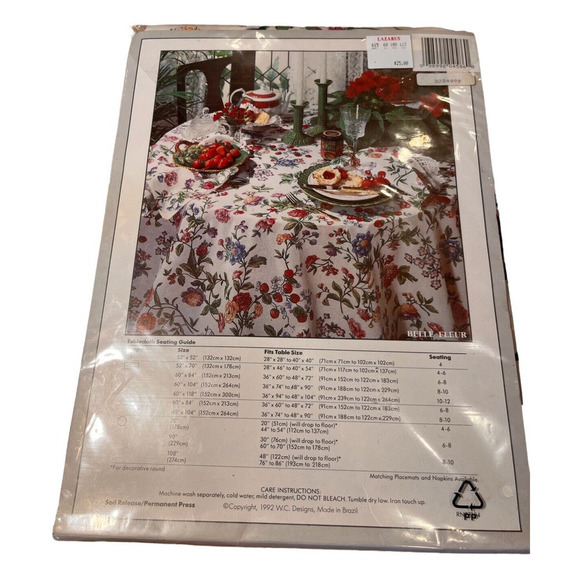 Vintage WC Designs 1992 Belle Fleur Tablecloth *NEW* 100% Cotton 52 x 52" USA - Picture 4 of 5